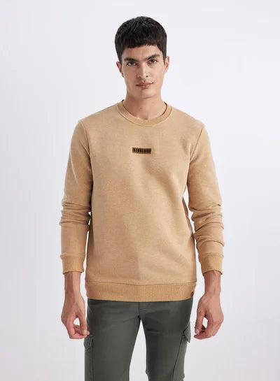Men's Crewneck Sweatshirt with Center Chest Patch – Camel