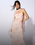 Blush Floral Chiffon Maxi Dress with Detachable Scarf Detail