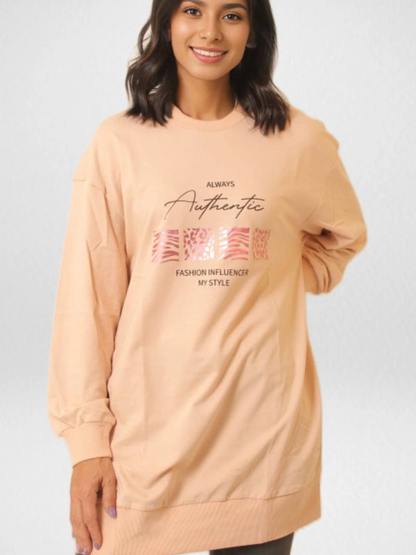 Women's "Authentic" Graphic Tunic Sweatshirt – Pastel Peach